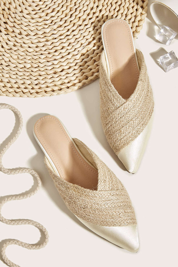 Letnie espadryle z odkrytą piętą i plecioną cholewką - Beżowy