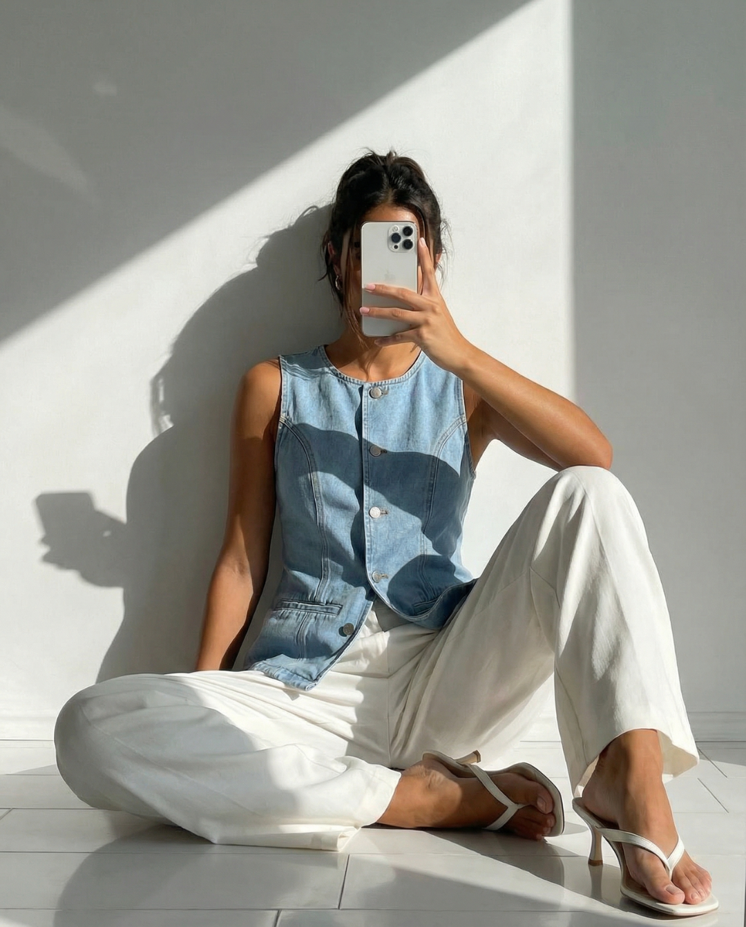 Dopasowana damska kamizelka z lekkiego denimu