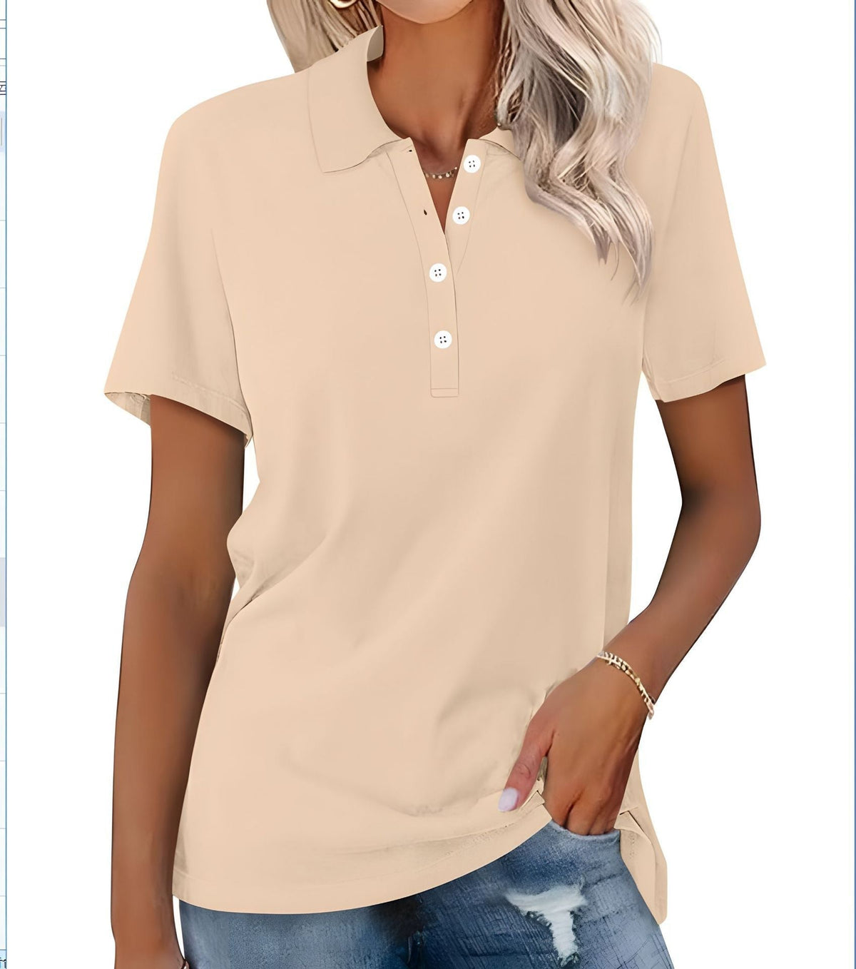 Damska koszulka polo slim fit z krótkim rękawem - Krem