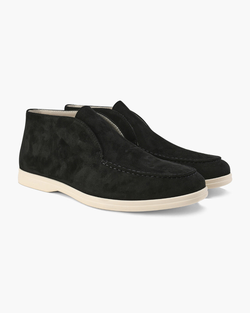 Męskie półwysokie loafersy slip-on z ekologicznego zamszu - Czarny
