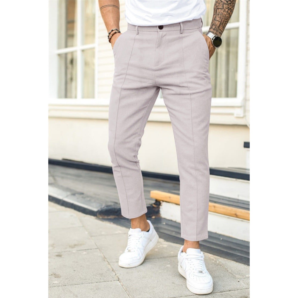 Eleganckie spodnie męskie slim fit z pionowym kantem - Jasnoszary