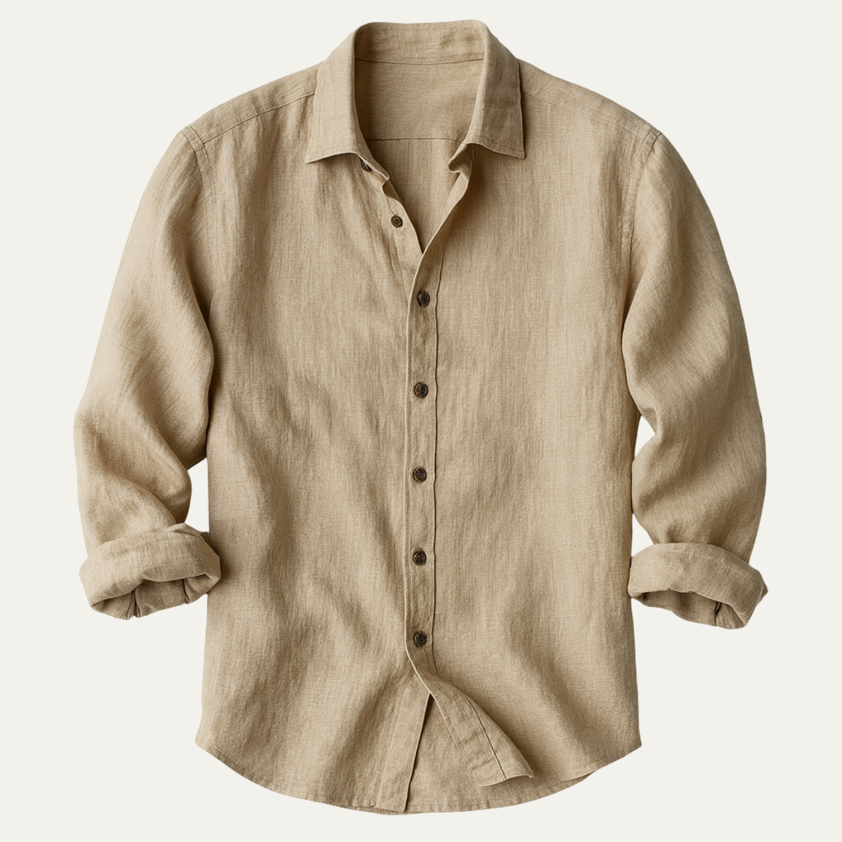 Męska koszula lniana z długim rękawem w stylu retro - Khaki