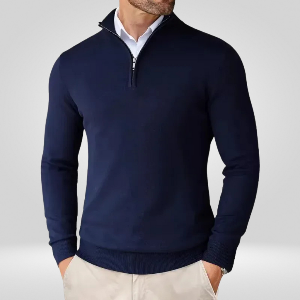 Dopasowany sweter męski z częściowym zamkiem