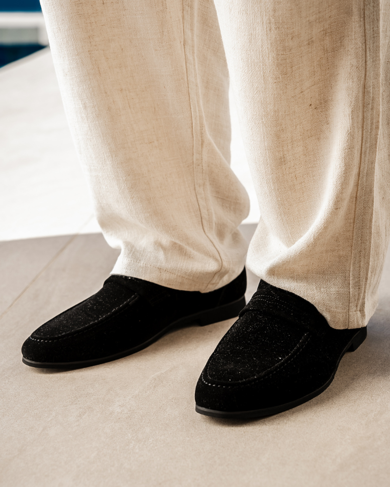 Męskie mokasyny penny loafer z ekologicznego zamszu