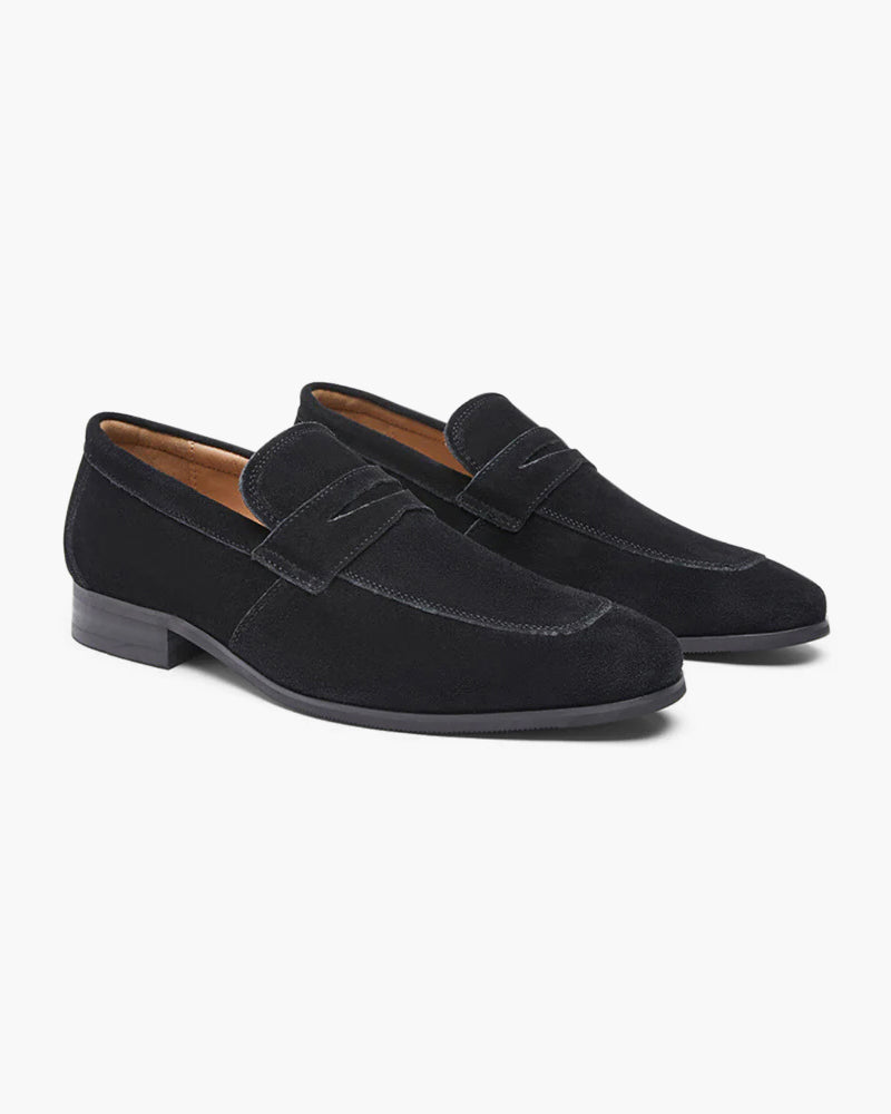 Męskie mokasyny penny loafer z ekologicznego zamszu - Czarny