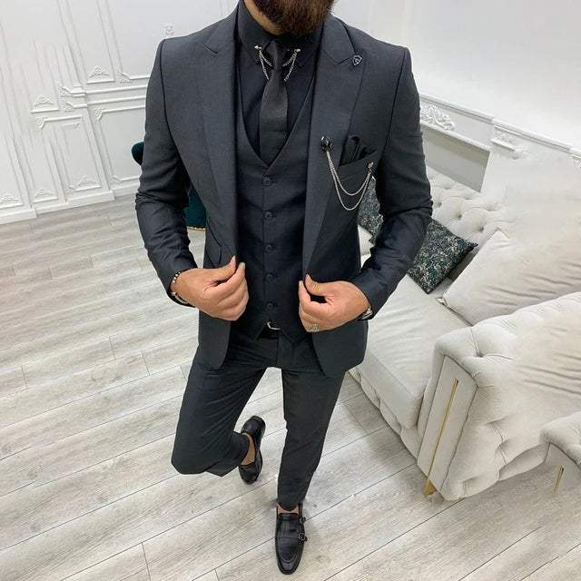 Klasyczny całoroczny garnitur męski o eleganckim kroju - Czarny
