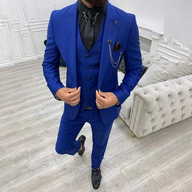 Klasyczny całoroczny garnitur męski o eleganckim kroju - Niebieski