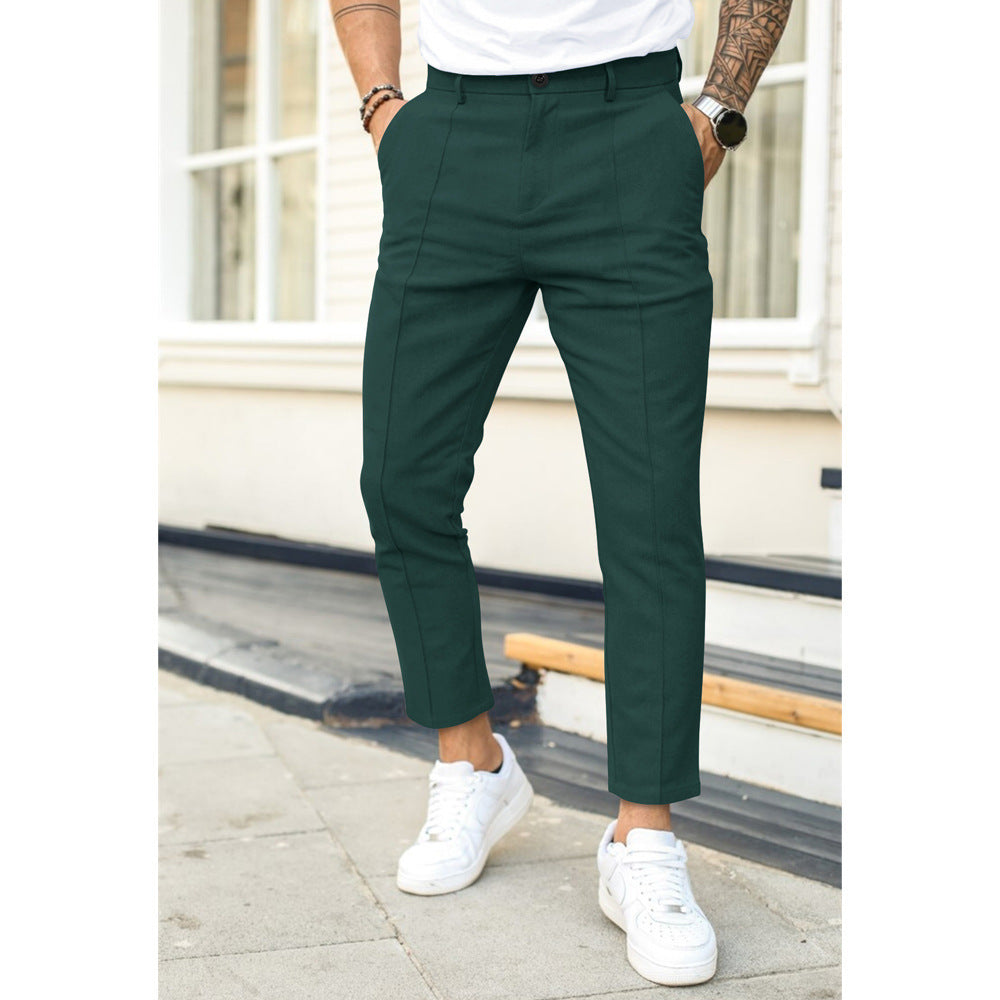 Eleganckie spodnie męskie slim fit z pionowym kantem - Zielony