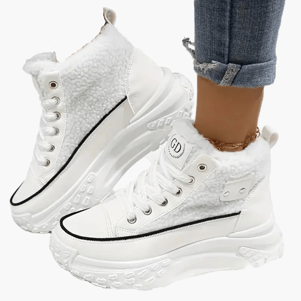 Damskie sneakersy za kostkę z ciepłym futerkiem i podeszwą plateau - Biały