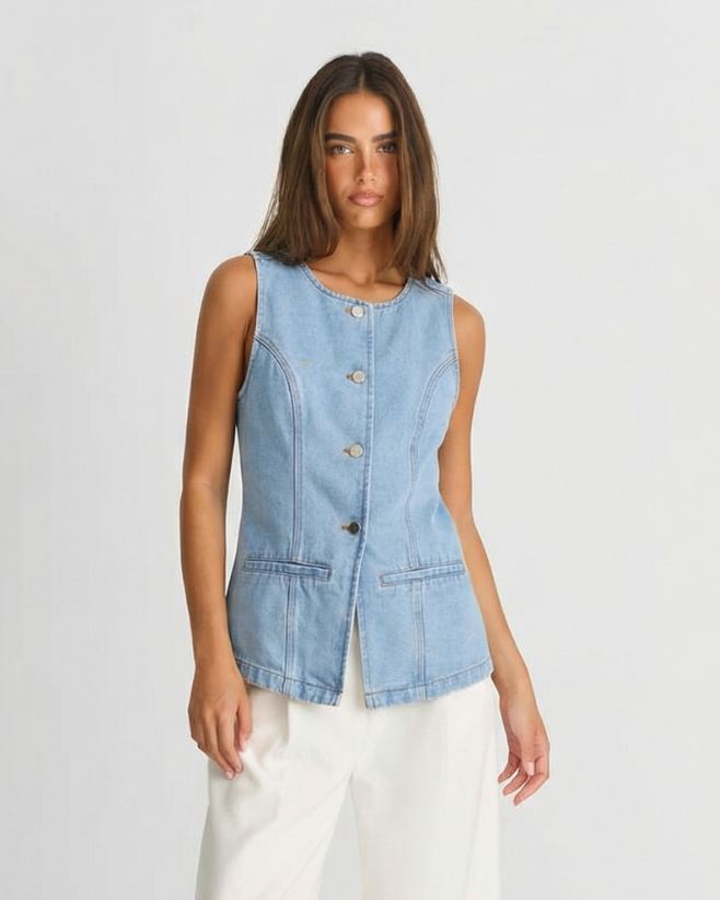 Dopasowana damska kamizelka z lekkiego denimu
