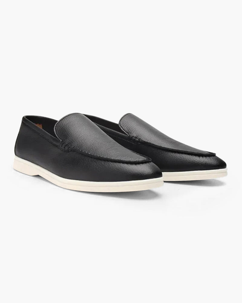 Męskie skórzane mokasyny slip-on w granatowo-szarej kolorystyce - Czarny