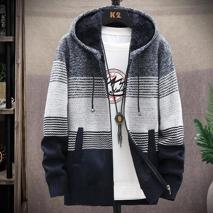 Męski sweter z kapturem o luźnym kroju - Szary