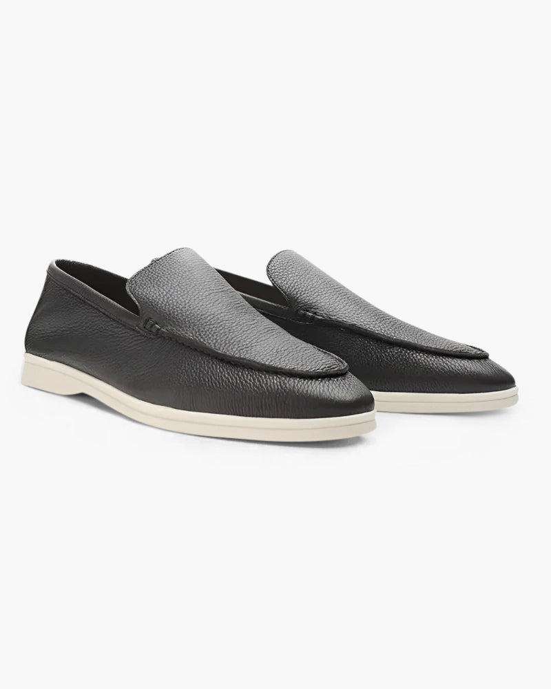Męskie skórzane mokasyny slip-on w granatowo-szarej kolorystyce - Zielony
