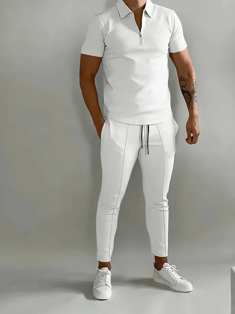 Męski komplet z koszulką polo i spodniami w stylu casual - Biały