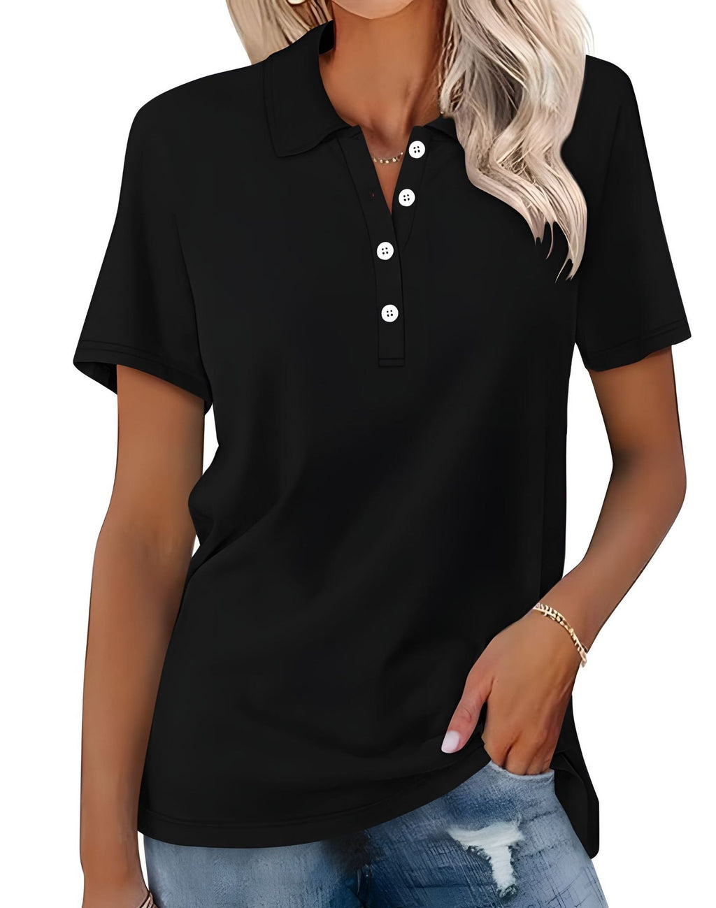 Damska koszulka polo slim fit z krótkim rękawem - czarny
