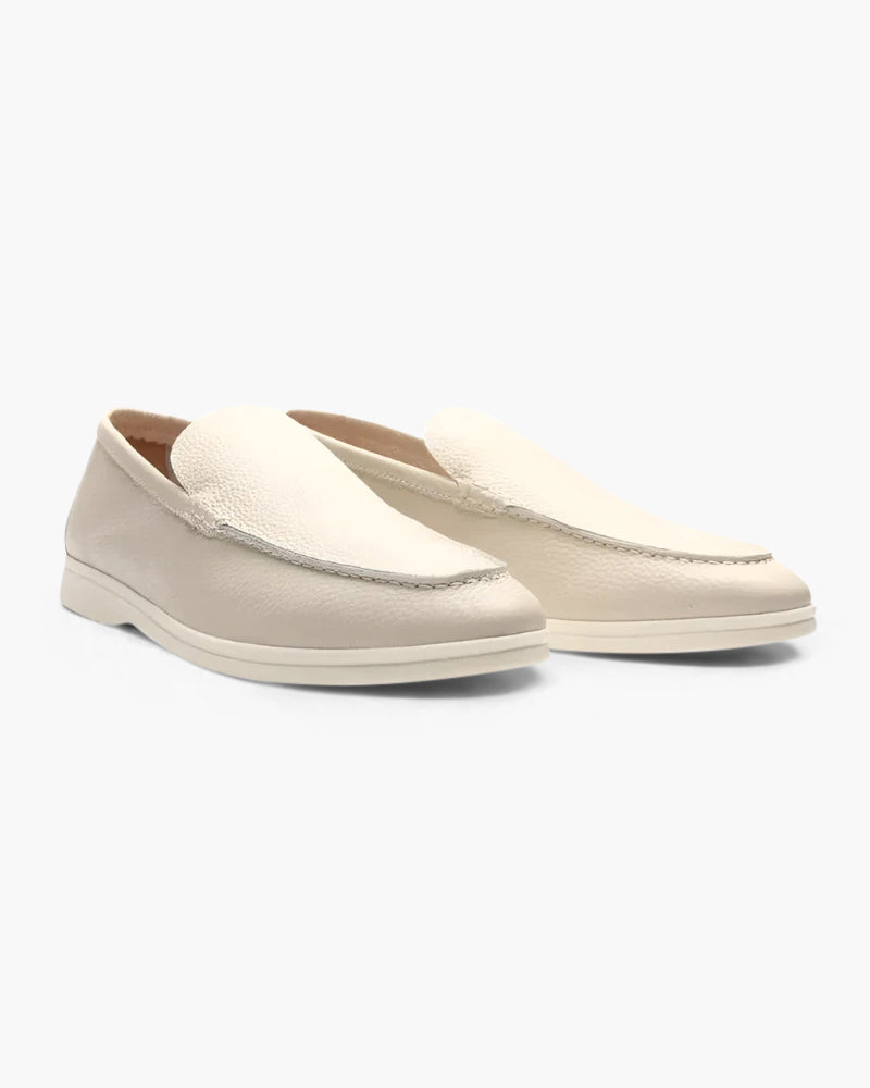 Męskie skórzane mokasyny slip-on w granatowo-szarej kolorystyce - Beżowy