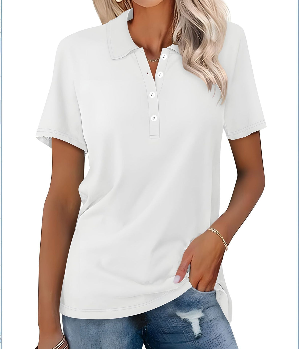 Damska koszulka polo slim fit z krótkim rękawem - biały