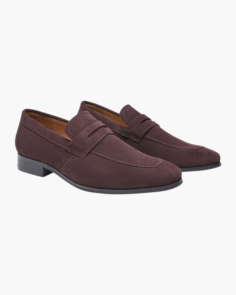 Męskie mokasyny penny loafer z ekologicznego zamszu - Brązowy