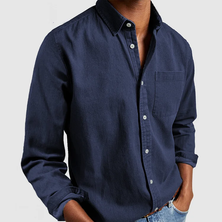 Męska koszula z kołnierzykiem button-down - Granatowy