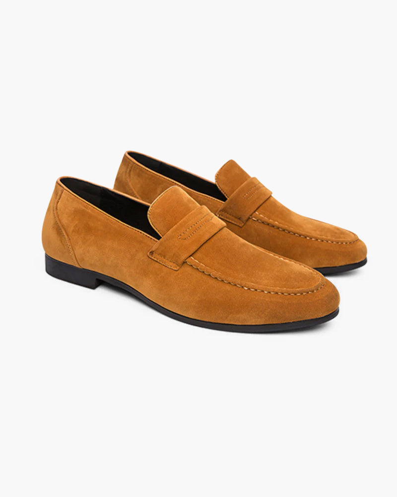 Męskie mokasyny penny loafer z ekologicznego zamszu - Karmelowy