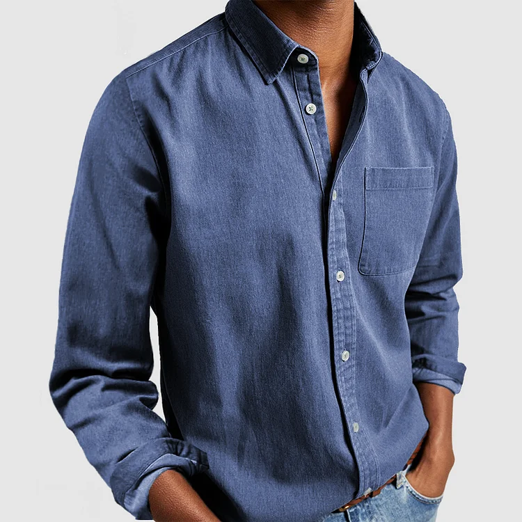 Męska koszula z kołnierzykiem button-down - Niebieski