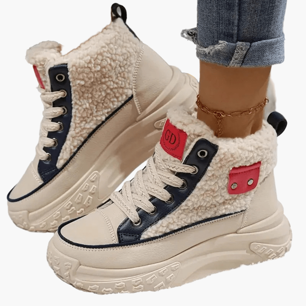 Damskie sneakersy za kostkę z ciepłym futerkiem i podeszwą plateau - Khaki (Niebieski)