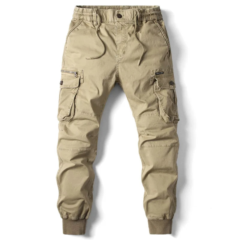 Męskie joggery cargo utility ze zwężanymi nogawkami - Khaki