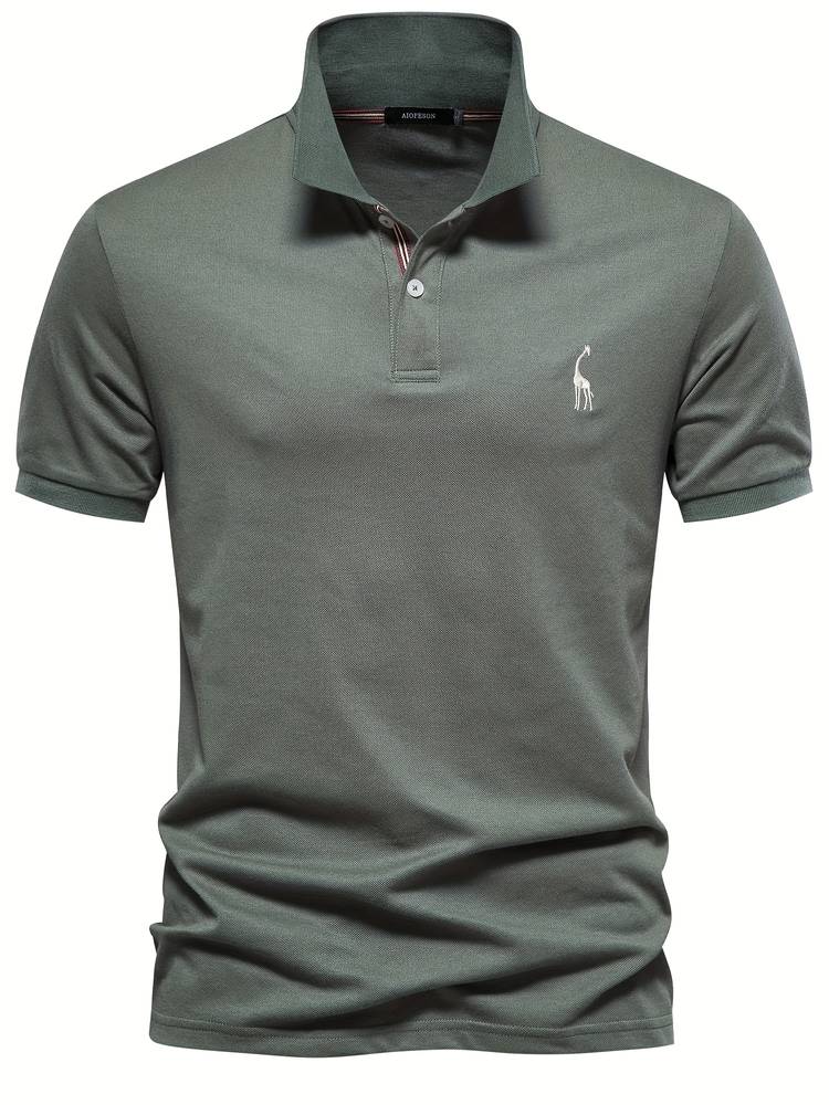 Granatowa męska koszulka polo slim fit z kontrastowym kołnierzem - Zielony