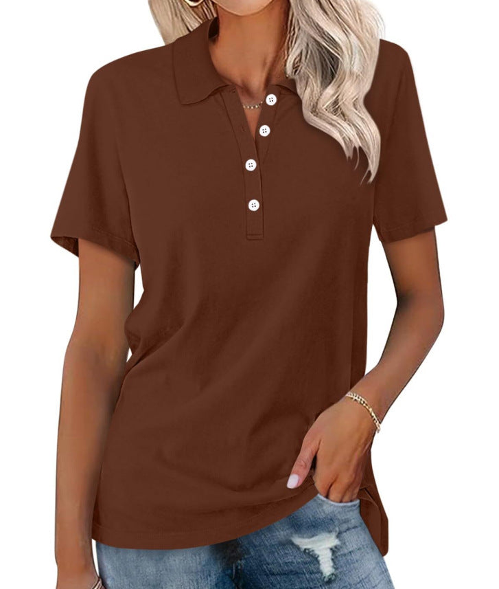Damska koszulka polo slim fit z krótkim rękawem - Brązowy