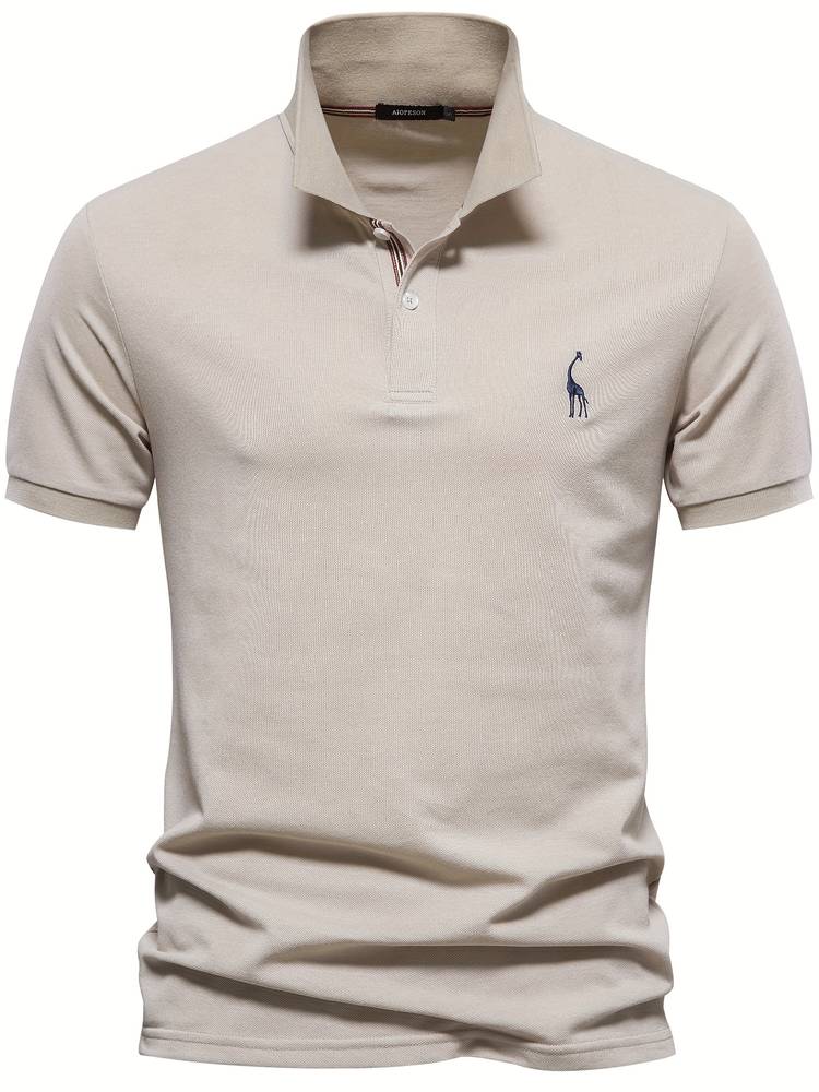 Granatowa męska koszulka polo slim fit z kontrastowym kołnierzem - Beżowy