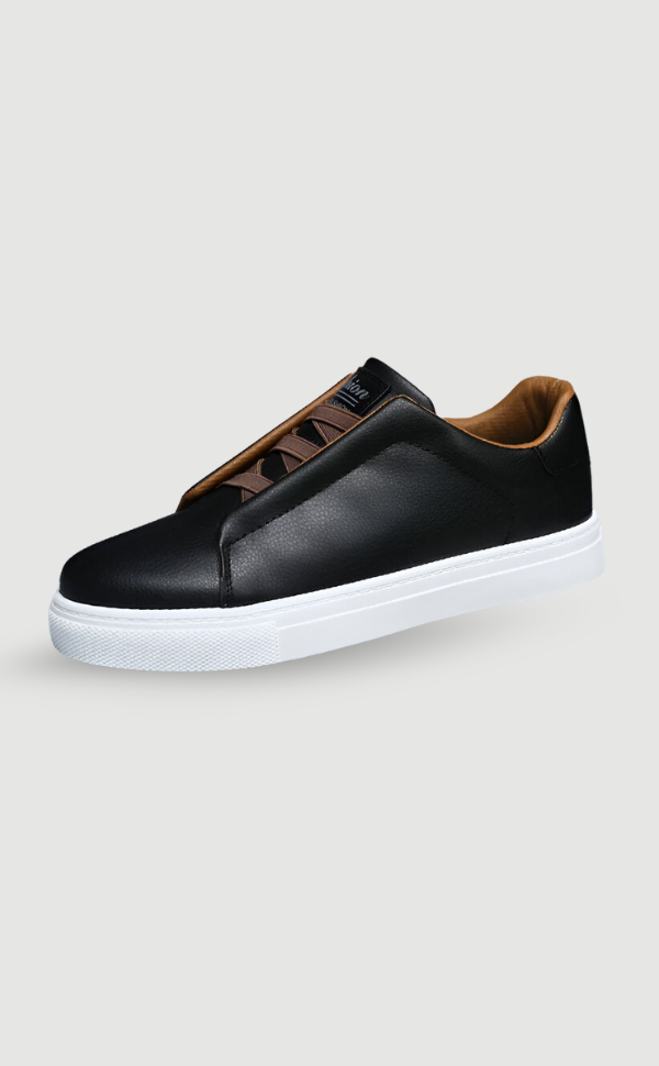 Białe skórzane sneakersy męskie o minimalistycznym fasonie - Czarny