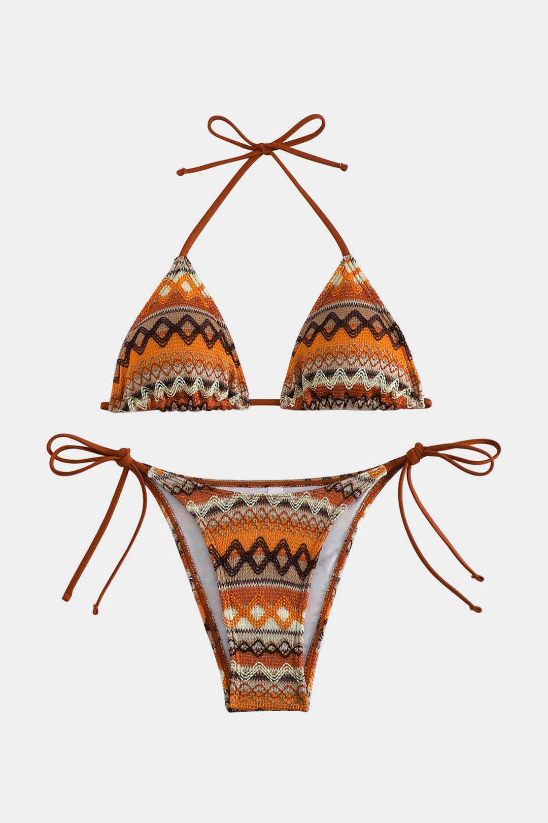 Dwuczęściowe bikini boho z etnicznym wzorem i regulowanymi wiązaniami - Multikolor