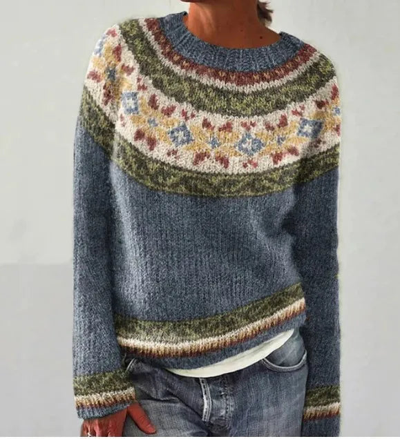 Sweter w kolorowe skandynawskie wzory