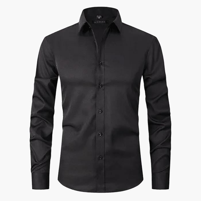 Męska koszula slim fit z długim rękawem, odporna na zagniecenia - Czarny