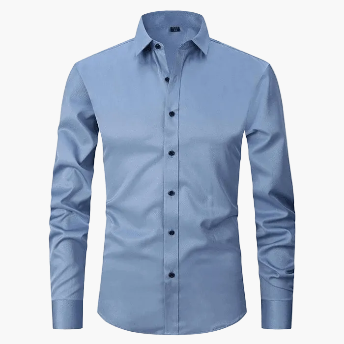 Męska koszula slim fit z długim rękawem, odporna na zagniecenia - Niebieski