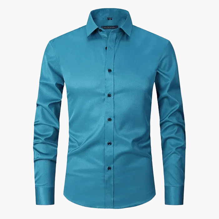 Męska koszula slim fit z długim rękawem, odporna na zagniecenia - Zielony