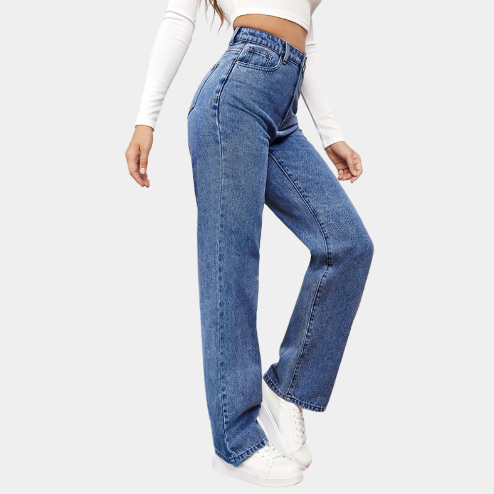 Damskie jeansy comfort fit z wysokim stanem i szeroką nogawką