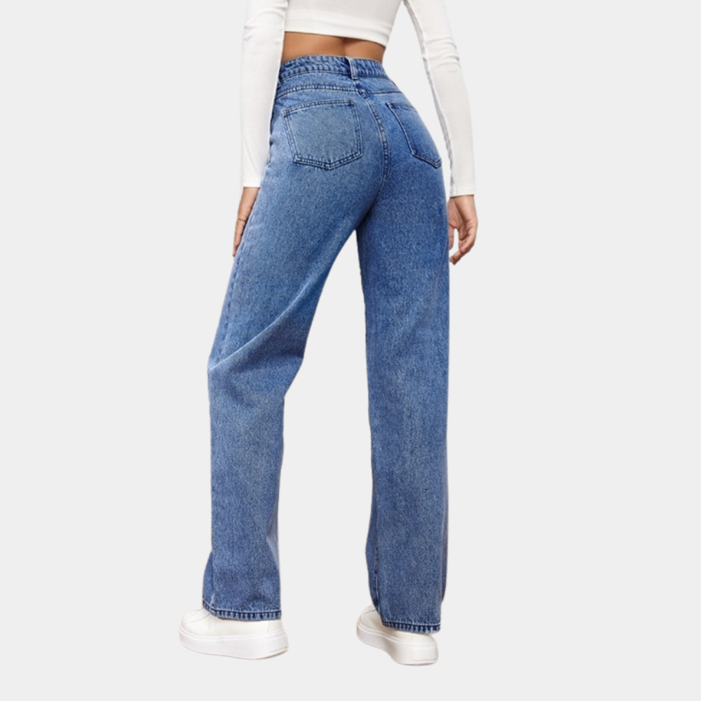 Damskie jeansy comfort fit z wysokim stanem i szeroką nogawką