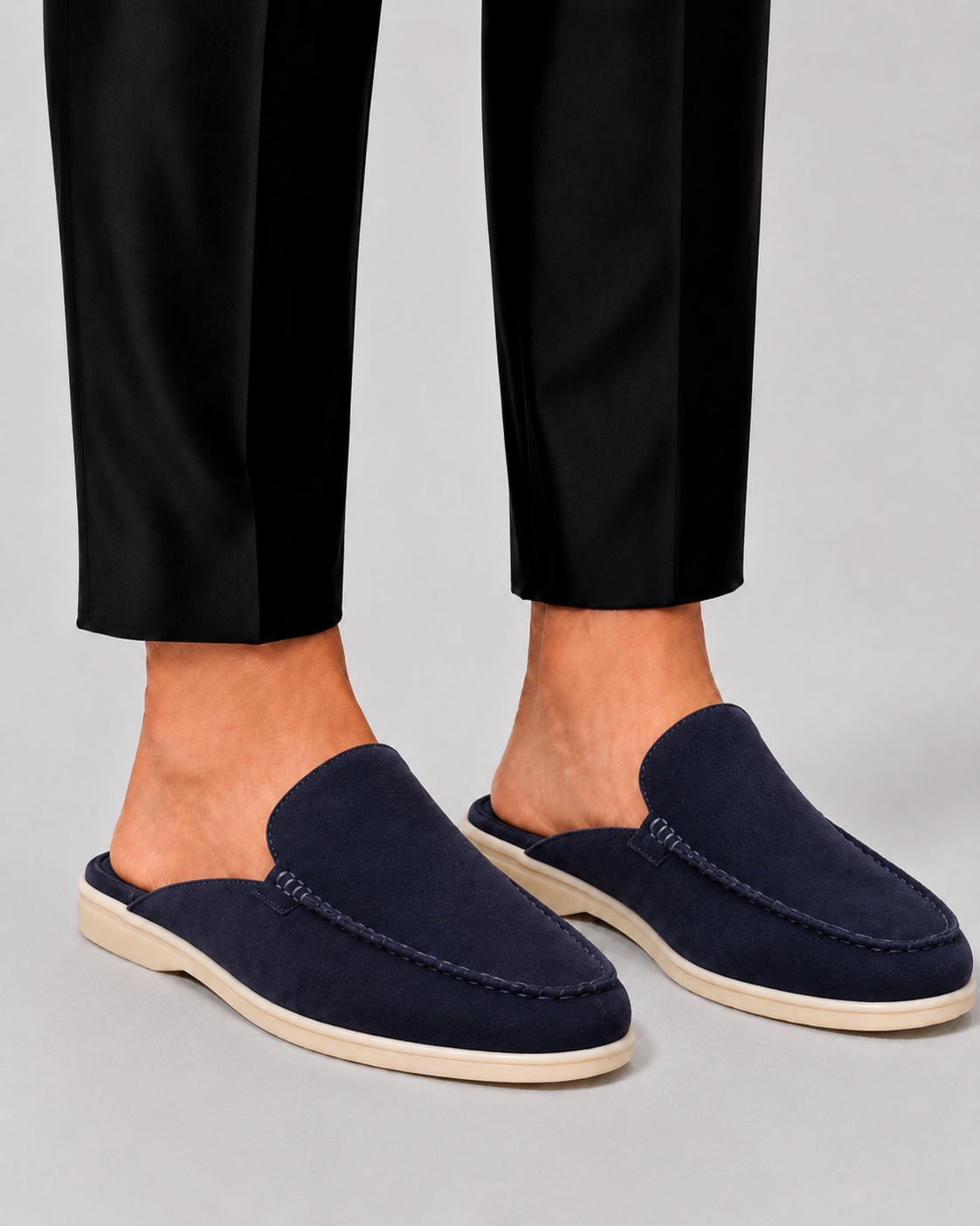 Męskie wsuwane loafersy z odkrytą piętą - Granatowy