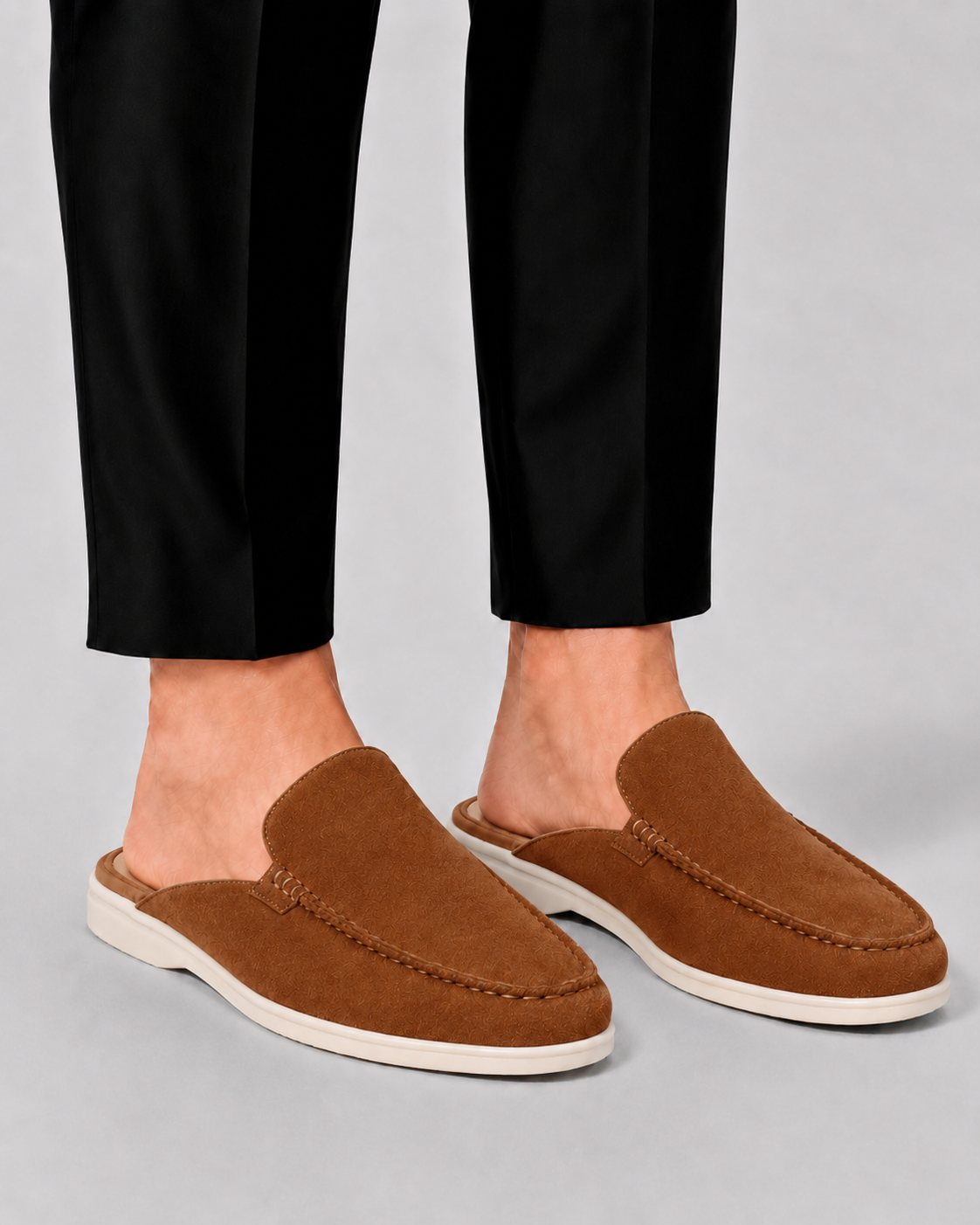 Męskie wsuwane loafersy z odkrytą piętą - Kamelowy