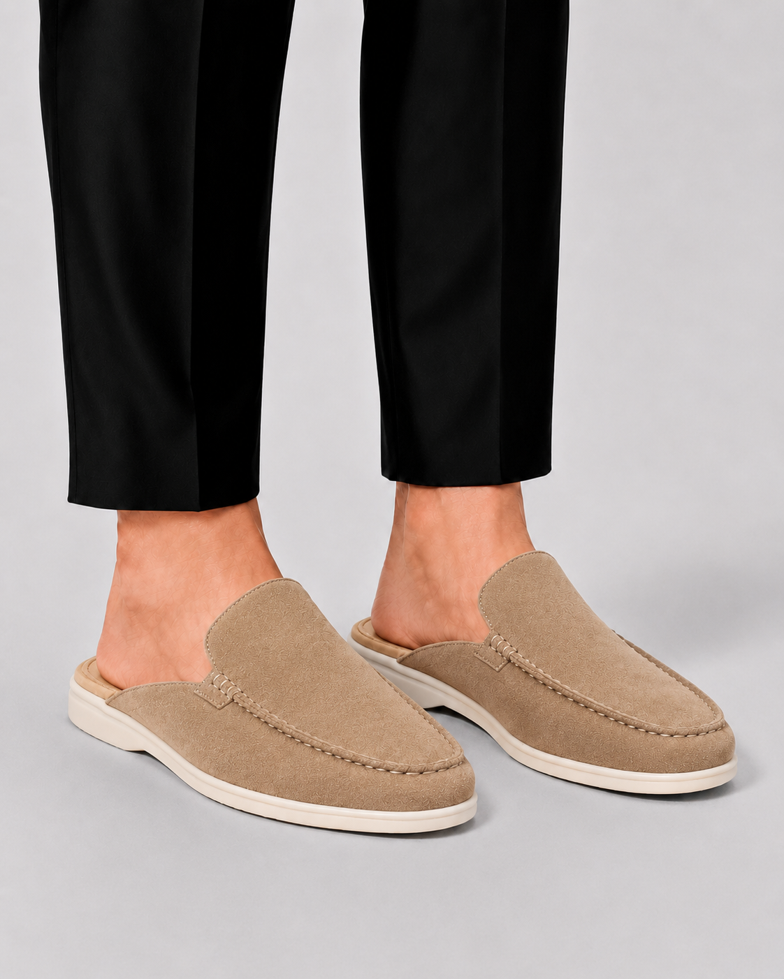 Męskie wsuwane loafersy z odkrytą piętą - Beżowy
