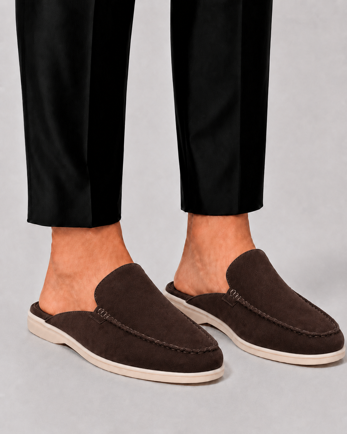 Męskie wsuwane loafersy z odkrytą piętą - Brązowy