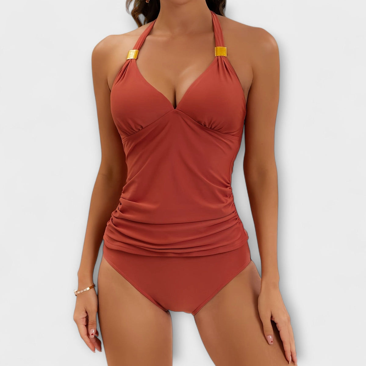 Dwuczęściowe bikini damskie z wiązaniem halter - Pomarańczowy
