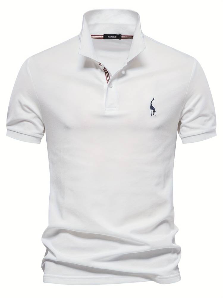 Granatowa męska koszulka polo slim fit z kontrastowym kołnierzem - Biały