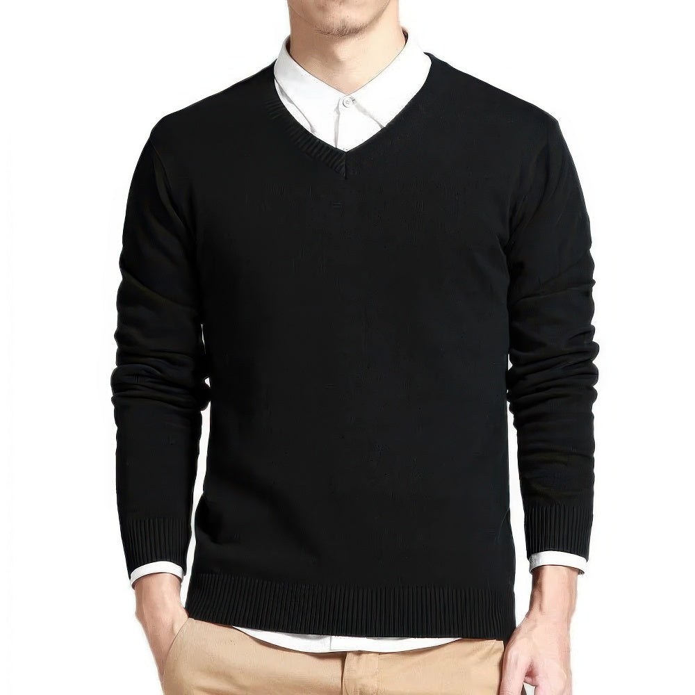 Męski sweter z dekoltem w serek w minimalistycznym stylu
