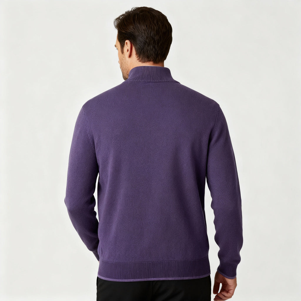 Męski sweter regular fit z dekoltem w serek i zamkiem