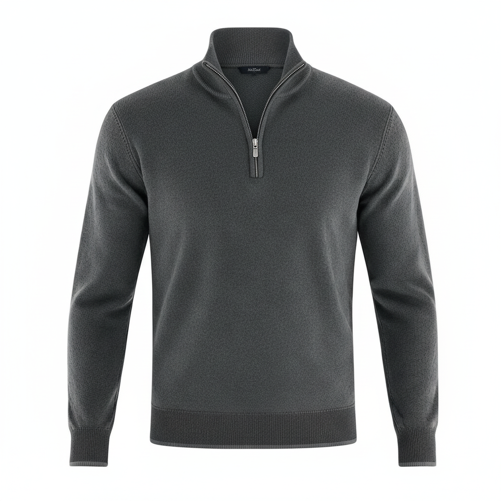Męski sweter regular fit z dekoltem w serek i zamkiem - Szary
