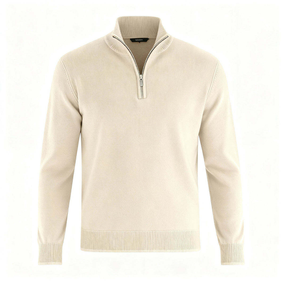 Męski sweter regular fit z dekoltem w serek i zamkiem - Jasnobrązowy