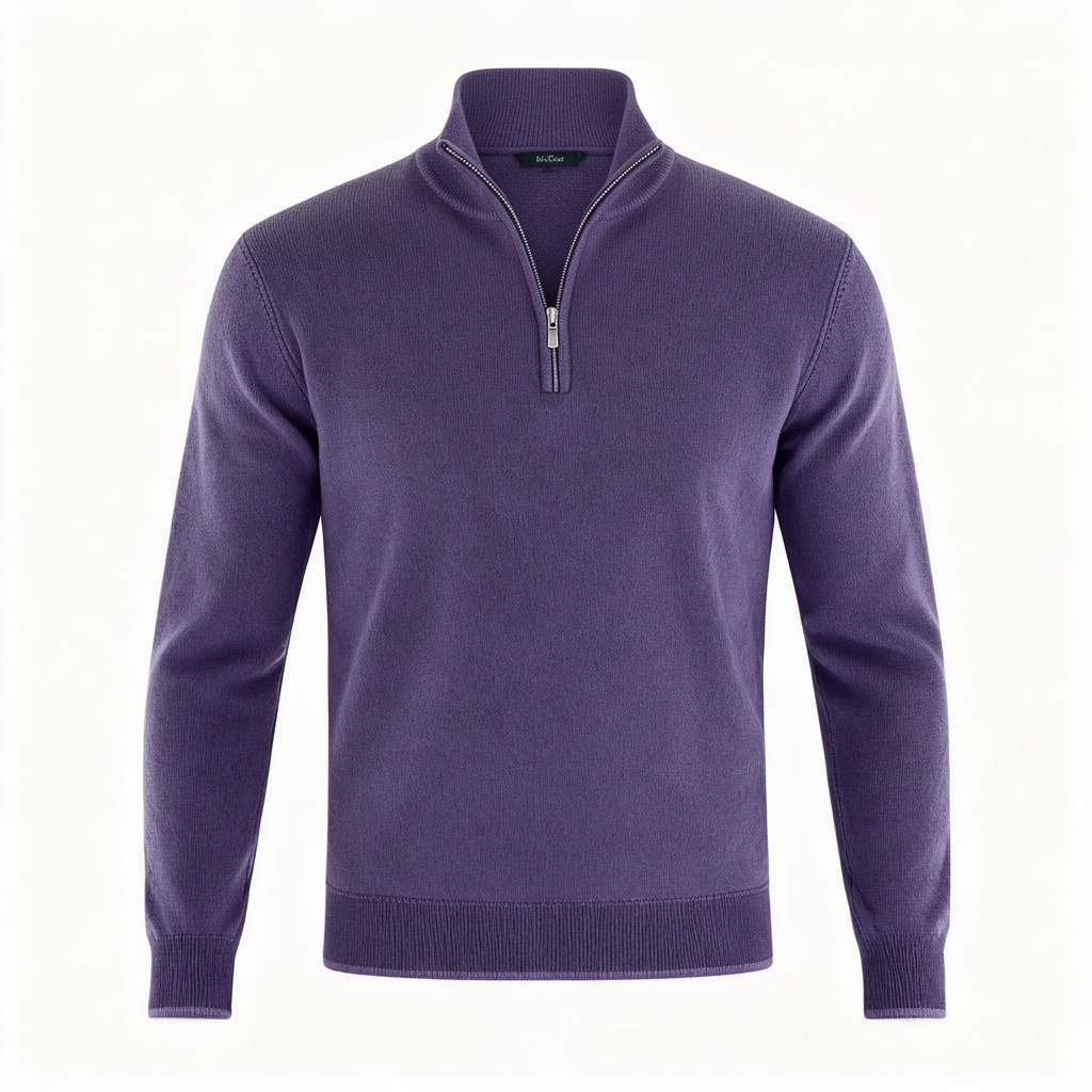 Męski sweter regular fit z dekoltem w serek i zamkiem