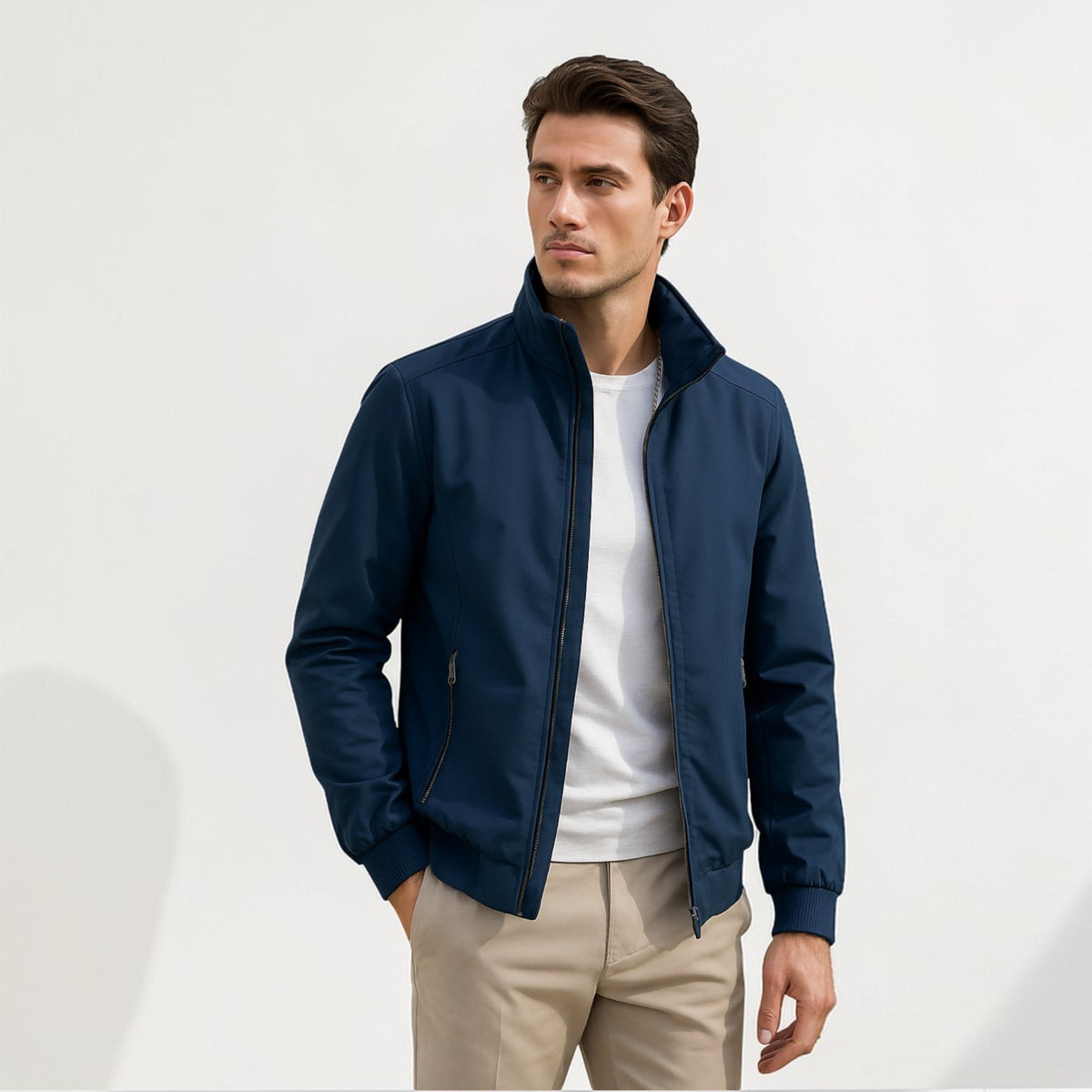 Lekka męska kurtka przejściowa na zamek w stylu smart casual